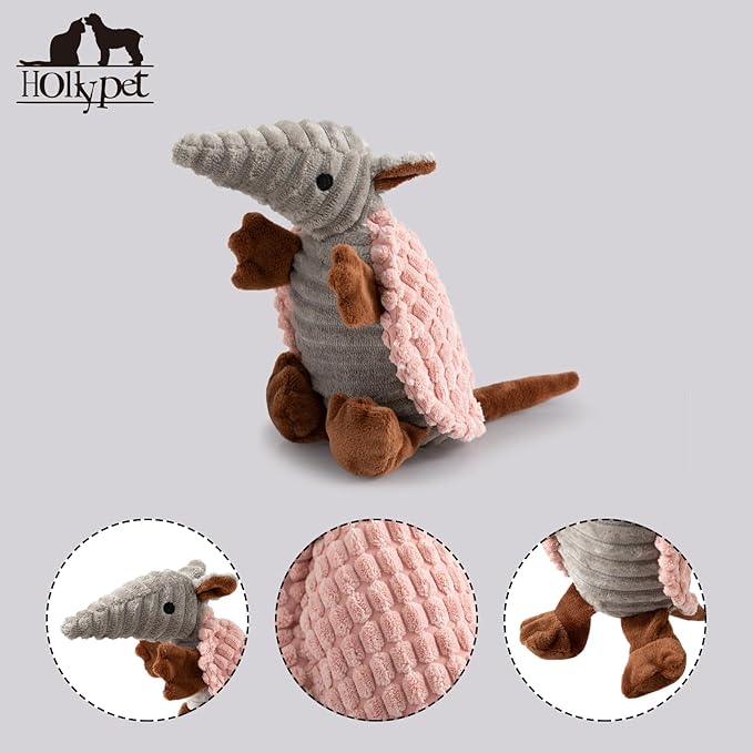 Hollypet Plush Dog Squeaky Toy Stuffed Armadillo Animal Pet Puppy Chew Toys - Image 3