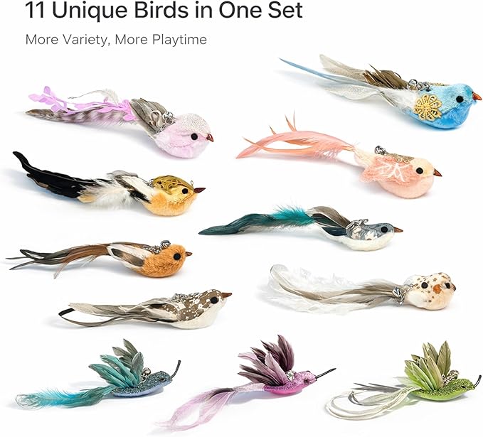 11PCS Realistic Bird Cat Toy Refills – Handmade Feather Cat Toys - Image 4
