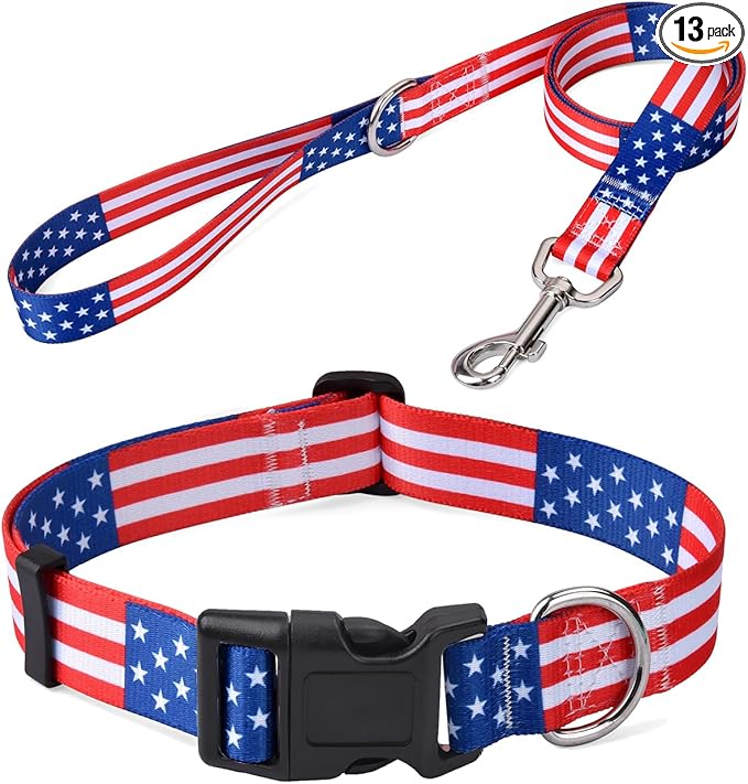Mihqy American Flag Dog Collar and Leash Set- Patriotic, US Flag Pattern by Mihqy