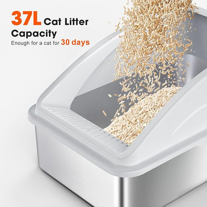 2 Pack Stainless Steel Litter Box | XL Enclosed Cat Litter Boxes - Image 5