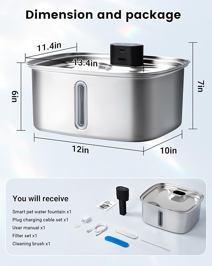 Smart Dog Water Bowl Dispenser Large, 10L/ 2.64Gal Cordless Dog Water Fountain - Image 9