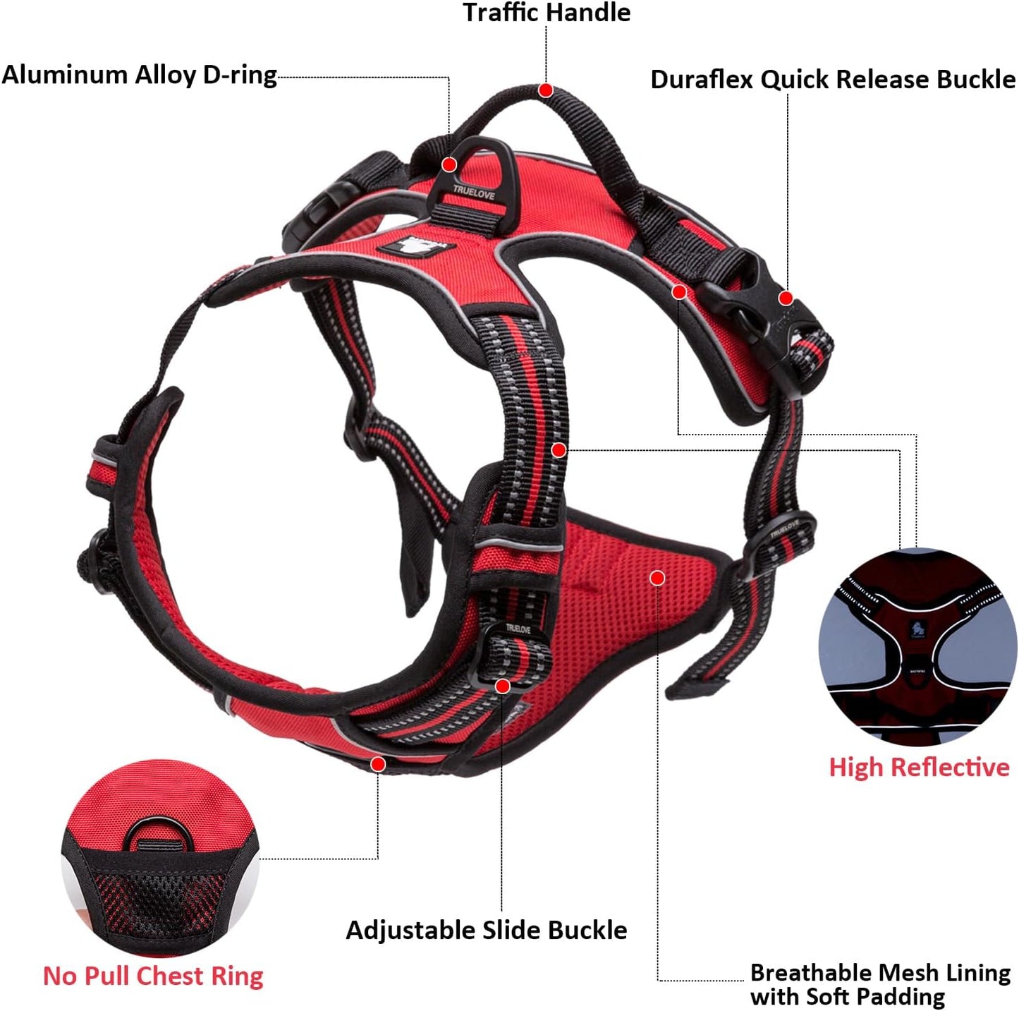 TRUE LOVE Truelove Adjustable No-Pull Dog Harness Reflective Pup Vest Harnesses Comfortable Control Brilliant Colors TLH5651(Neon Yellow,XL)