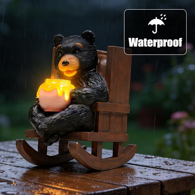 Sheaifun Solar Garden Statues Black Bear Decor Resin Bear Statues Outdoor - Image 7