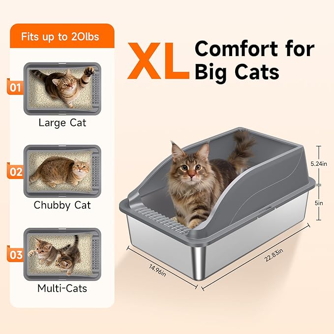 2PACK Stainless Steel Litter Boxes, Extra Large XL Odor Free Metal Litter Box - Image 2