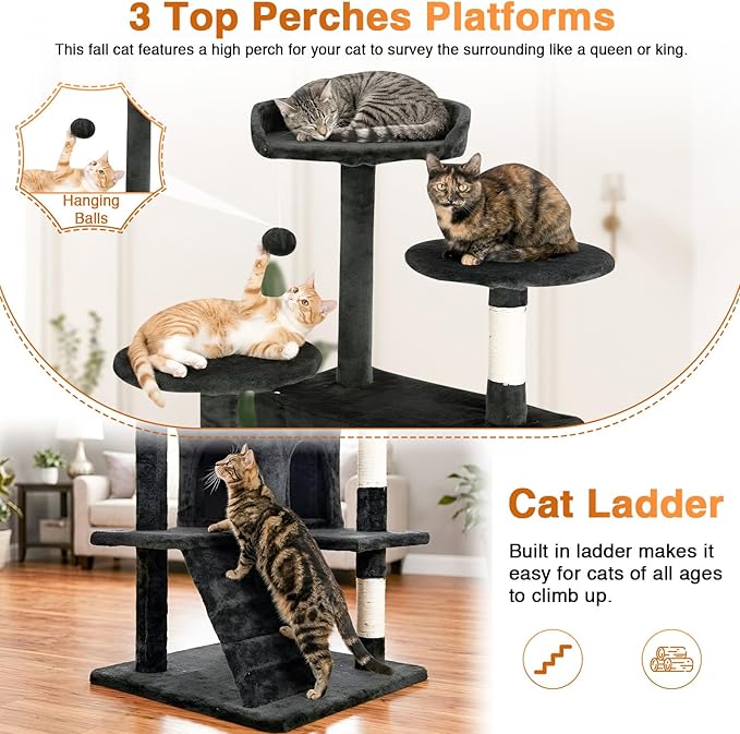 FDW | 54" Cat Tree Tower | Dark Gray | Multi-Level Indoor Activity Center - Image 4