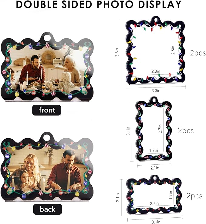 UNIQOOO 6Pcs Black Wave Christmas Acrylic Picture Frame Ornaments, 3 Sizes - Image 3