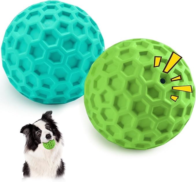 HIPPIH Indestructible Squeaky Dog Toys, Interactive Dog Balls 2 Pack, Dog Chew by HIPPIH
