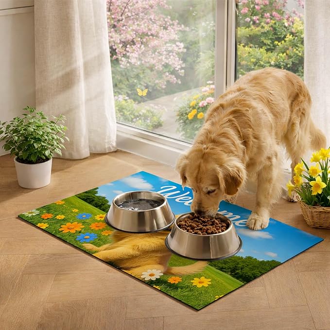 HOMETITUTE Cute Puppy Dog Food Mat 20" x 12", Non Slip Dog Bowl Mat - Image 3