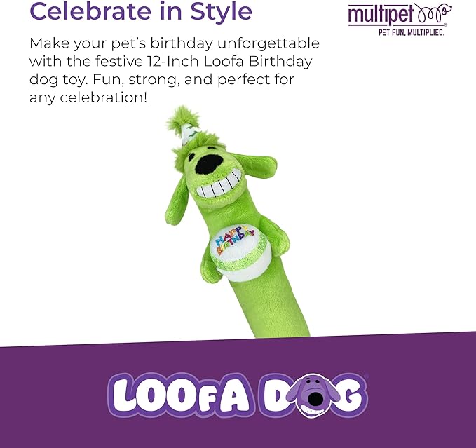 Multipet Loofa Dog Plush Toy w/ Birthday Hat - Image 2