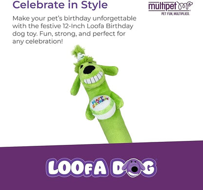 Multipet Loofa Dog Plush Toy w/ Birthday Hat - Image 2