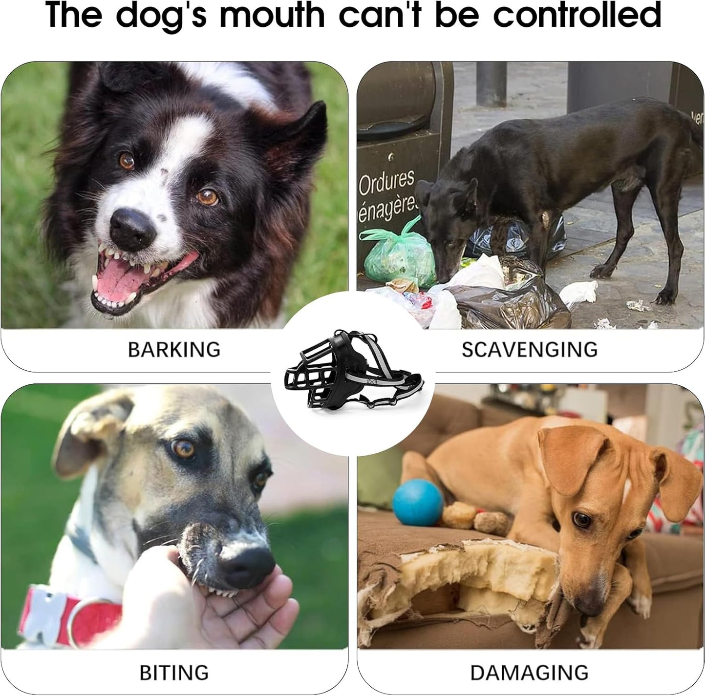 Dog Muzzle, Breathable Basket Muzzles for Small Medium Large Sized Dogs, Adjustable Humane Cage Mouth Cover for Grooming Biting Chewing, Allows Panting and Drinking (Soft Rubber, S)