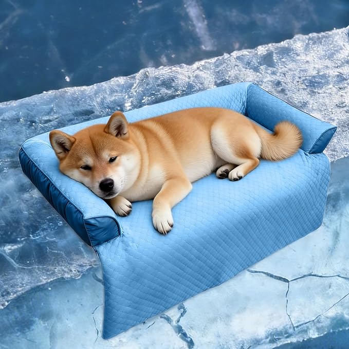 GGIB Cooling Dog Bed Mat with Bolster Pillow Washable Dog Couch Cover by GGIB