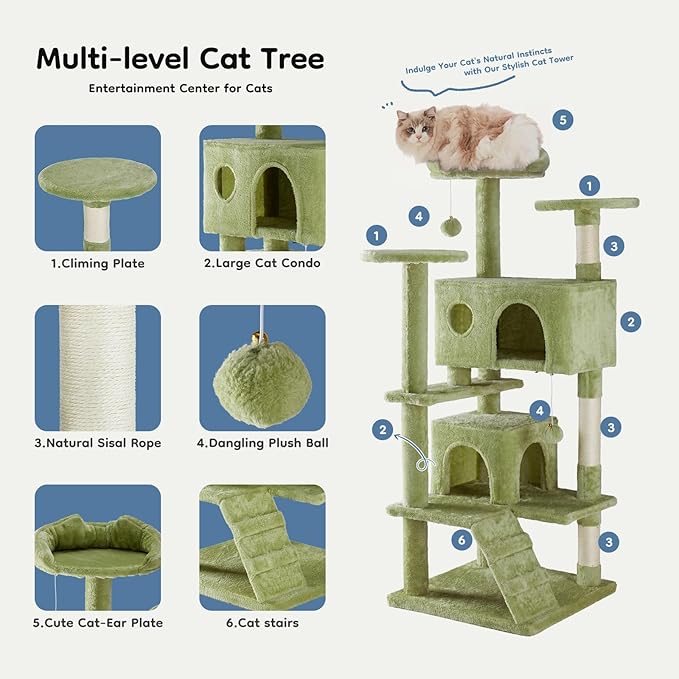 DUMOS 54-inch Indoor Cat Tree Tower –Multi-Level Pet House - Image 3