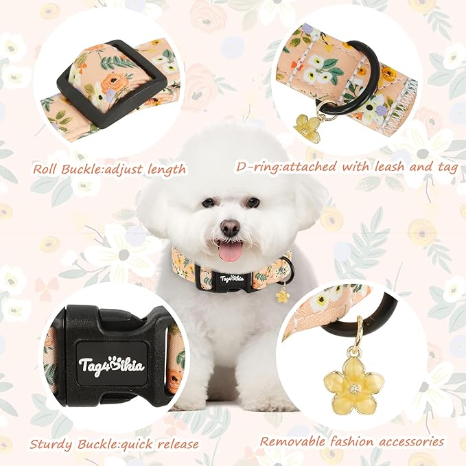 Dog Collar with Floral Patterns, Spring Summer Collection Orange Dog Collar - Image 2
