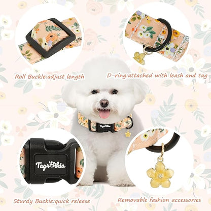 Dog Collar with Floral Patterns, Spring Summer Collection Orange Dog Collar - Image 2