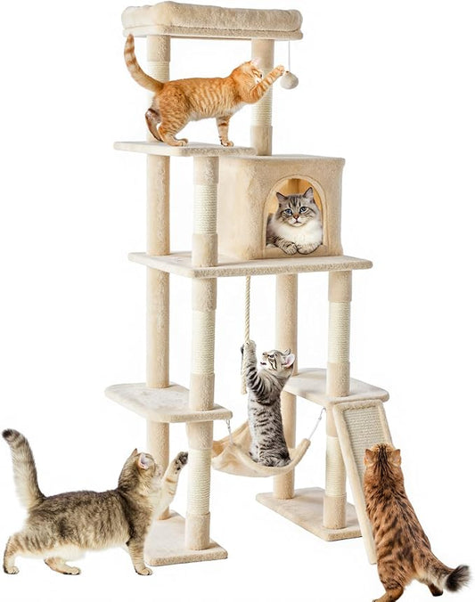 Sweetcrispy 63 inch Cat Tree Tower, Large Multi Level Cat Climbing Tower by Sweetcrispy