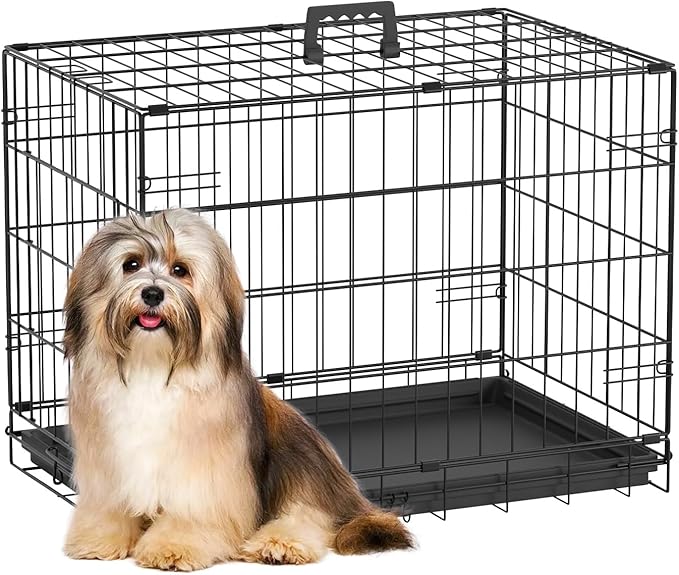 FDW Dog Crate 24-Inch Dog Cage Single Door Foldable Metal Kennel by FDW