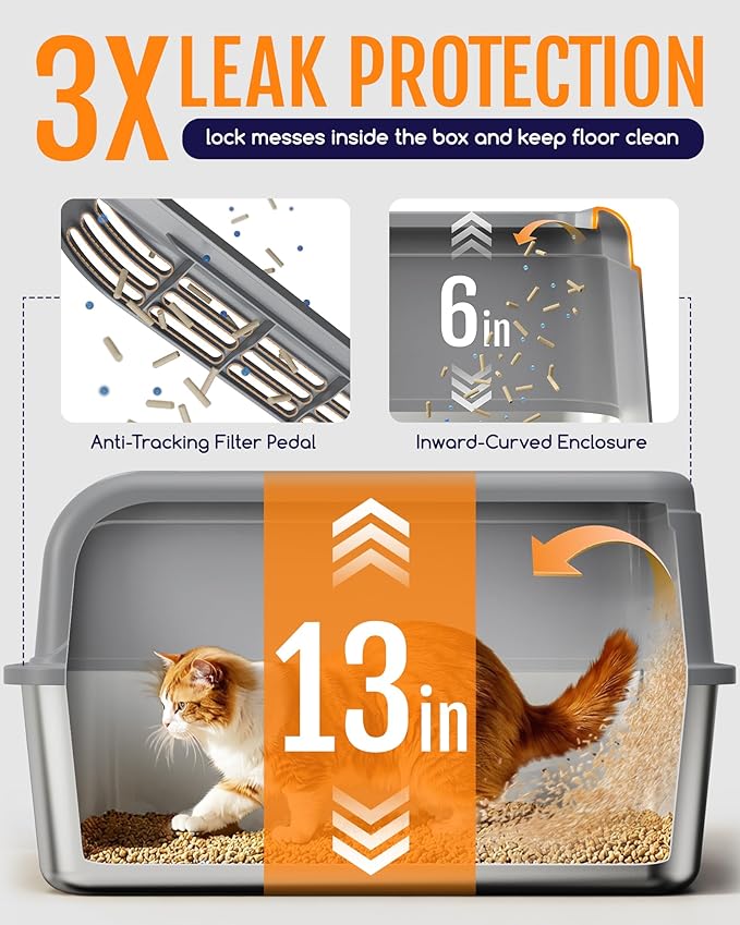 Powools Stainless Steel Cat Litter Box, Metal Litter Box - Image 4