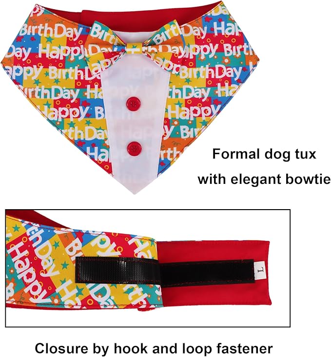 ADOGGYGO Birthday Dog Tuxedo, Adjustable Happy Birthday Print Pet Bowtie Collar - Image 4