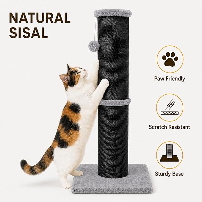 PAWSCRAT Cat Scratching Post 32 Inch High, 5.5 Inch Large Diameter Natural - Image 3