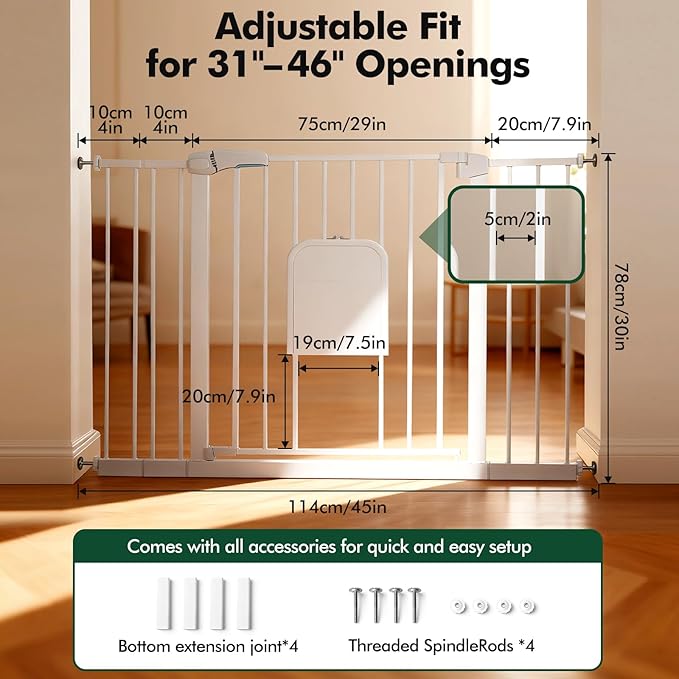 Metal Pet Gate with Cat Door, Adjustable Dog Gate - Image 4