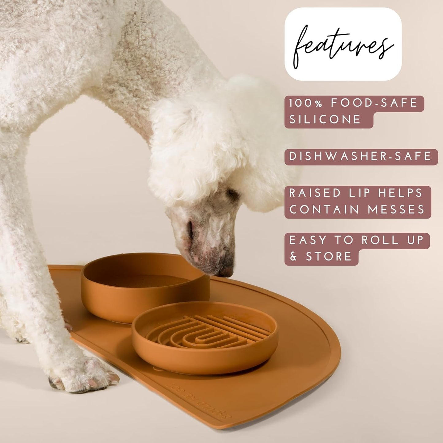 Waterproof Silicone Pet Food Mat - Non-Slip, Spill-Proof Feeding Mats for Floors, Raised Edge Design, Easy-to-Clean, Rubber Mat for Dog & Cat Bowls, 28" Across x 14" Deep, Large-Blush
