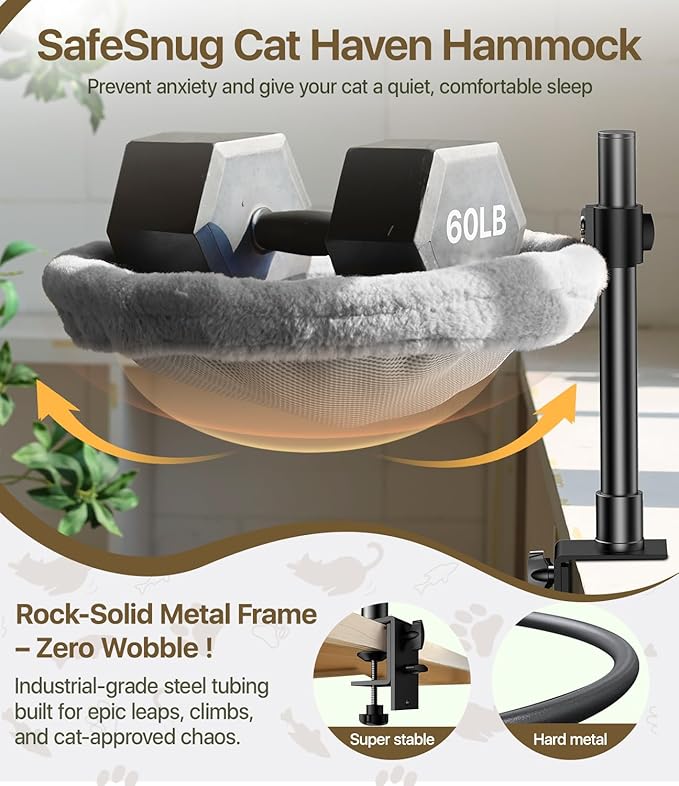 Cat Desk Bed, Cat Hammock for Home Office, 360°Rotating & Adjustable Shelf - Image 4