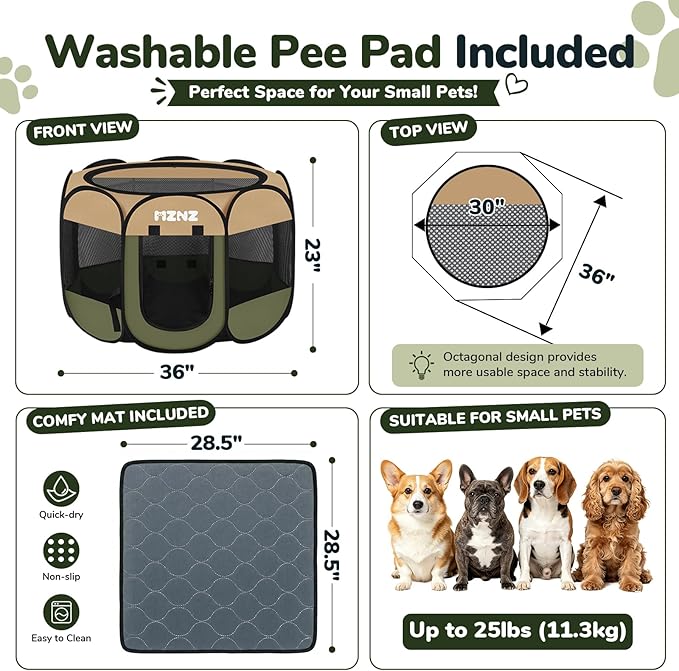 Dog Cat Playpen with Pee Pad, Portable Puppy Pet Crate Indoors - Image 2