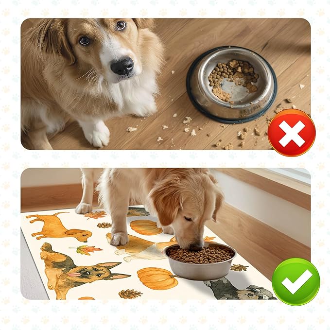 HOMETITUTE Fall Dog Pet Feeding Mat Autumn Pumpkin Design Food Mat - Image 7