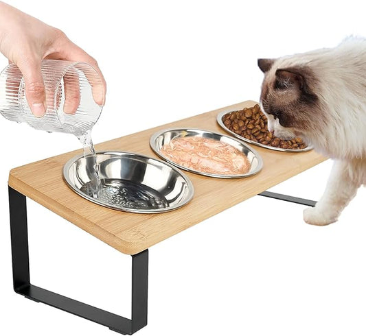 Elevated Cat Bowls with 3 Stainless Steel, 15° Tilted Raised Cat Bowl Set by Unknown