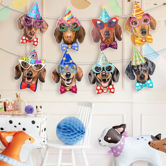 Dachshund Birthday Banner Garland — Photographic Weiner Dog Faces Birthday - Image 3