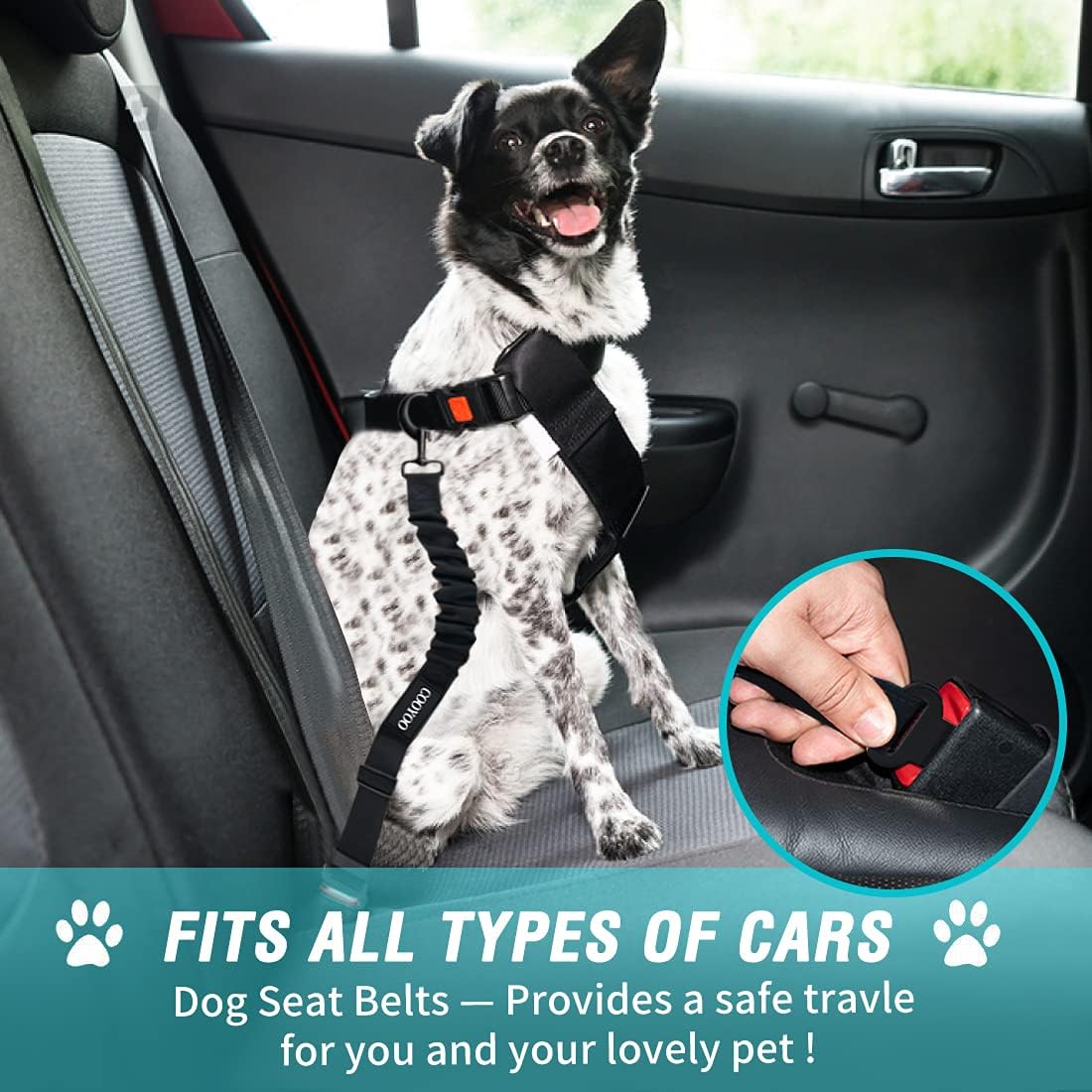 COOYOO Dog Seat Belt,3 Piece Set Retractable Dog Car Harness Adjustable for Vehicle Nylon Pet Safety Heavy Duty & Elastic