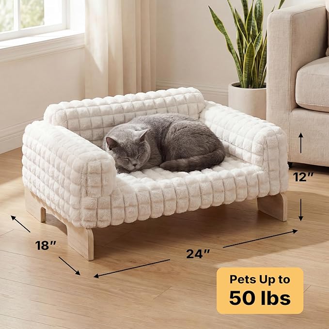Veehoo Elevated Cat Bed Indoor, Wood Furniture Style Cat Couch Sofa - Image 3
