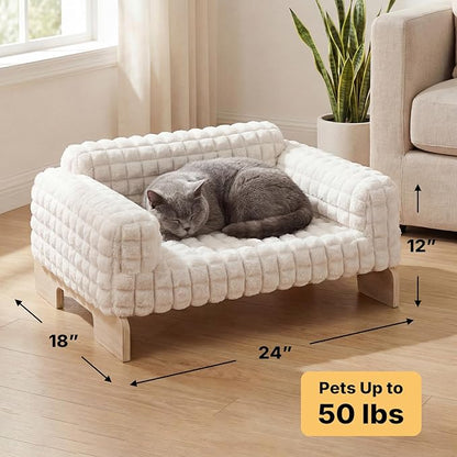 Veehoo Elevated Cat Bed Indoor, Wood Furniture Style Cat Couch Sofa - Image 3