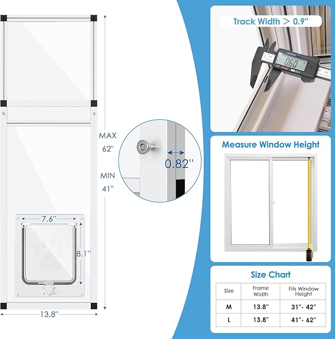 Vertical Cat Door for Window, Fits 41"-62" Height Window, 1-Min Install | - Image 4