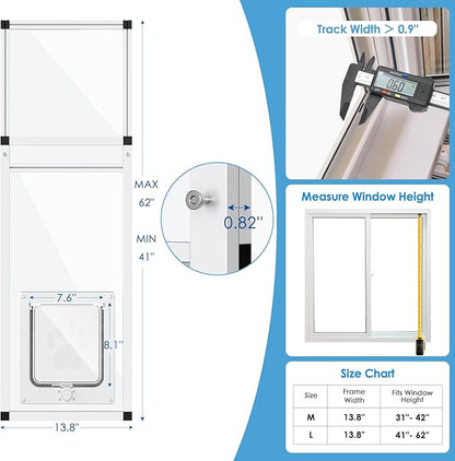 Vertical Cat Door for Window, Fits 41"-62" Height Window, 1-Min Install | - Image 4