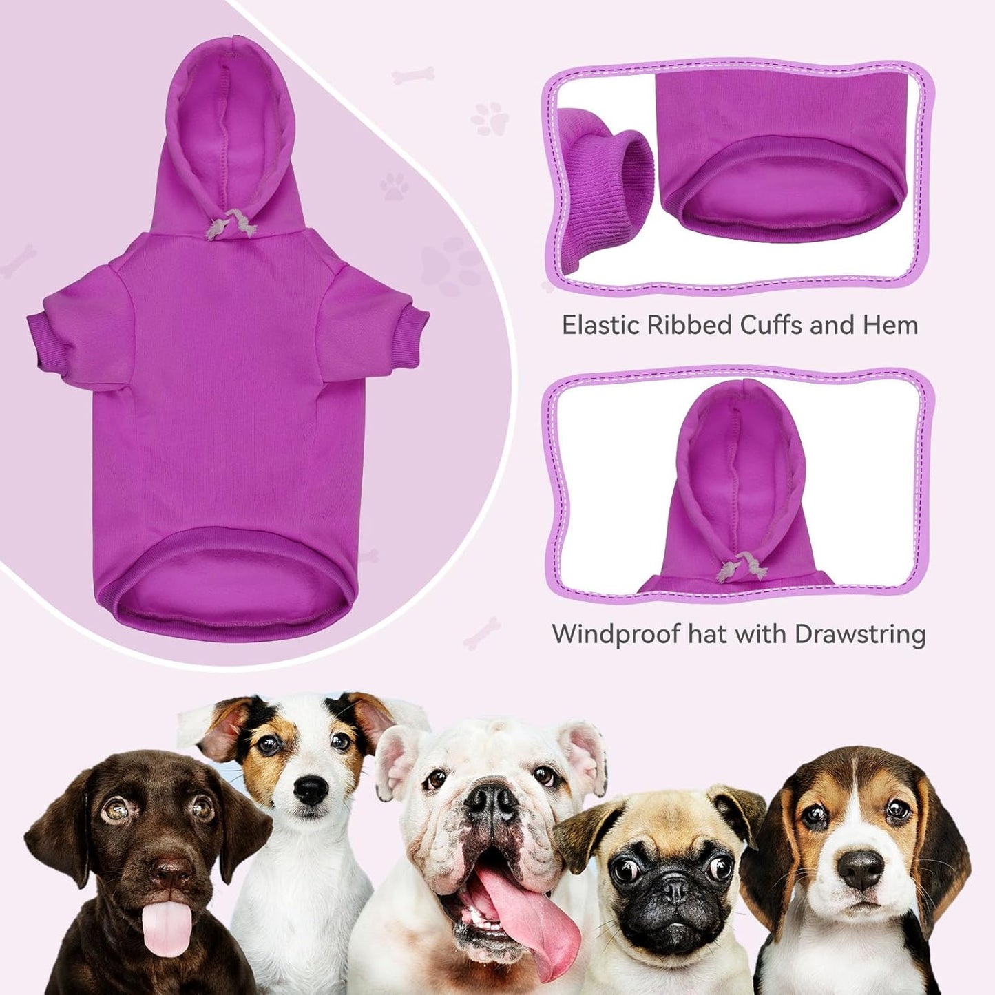 Dog Sweaters for Medium Dogs Dog Hoodie Dog Sweater Solid Soft Brushed Fleece Dog Clothes Dog Hoodie Sweatshirt with Pocket(Purple-M)