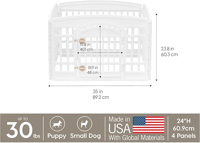 IRIS USA Dog Playpen with Door, 24” 4 Panel Pet Exercise Pen – Indoor Outdoor - Image 3