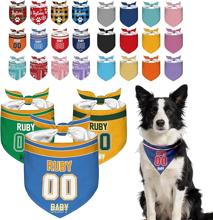 Custom Dog Bandana with Your Own Logo Text Personalized Dog Scarf Triangle Bibs by Roseshore