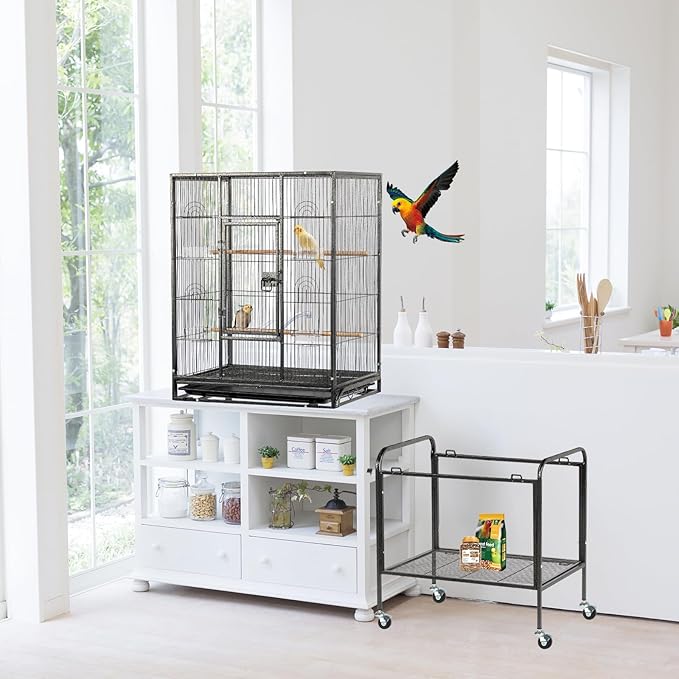 VINGLI 53-inch Bird Cage with Wheels, Durable Wrought Iron Parakeet Cage with - Image 7