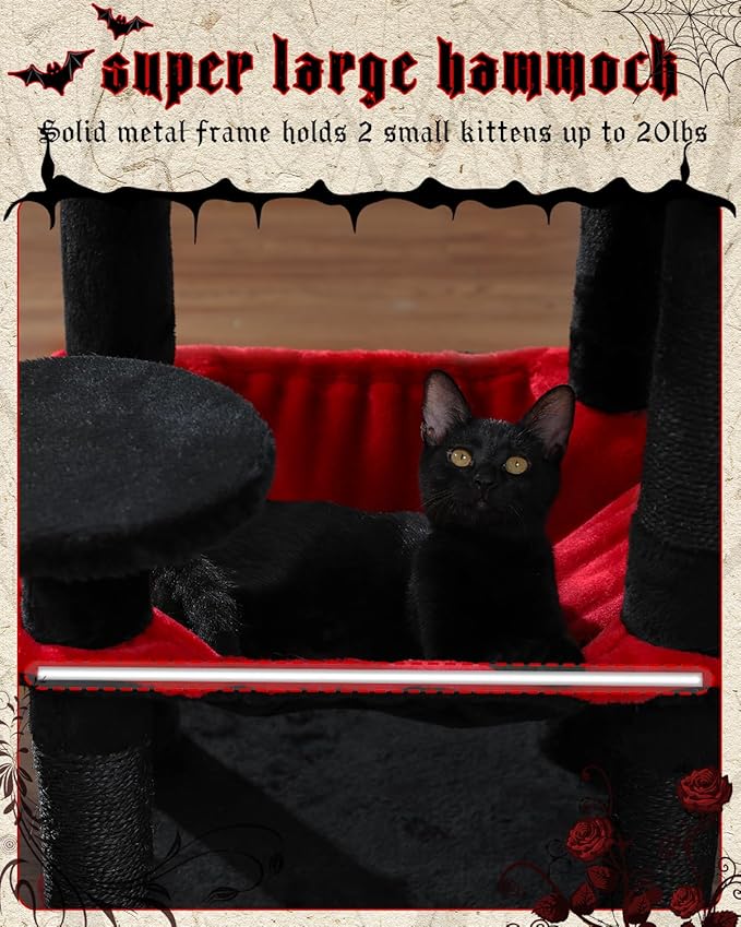 MUTTROS Gothic Cat Tree with Super Large Hammock, 45.7" Black Cat Tower with - Image 3