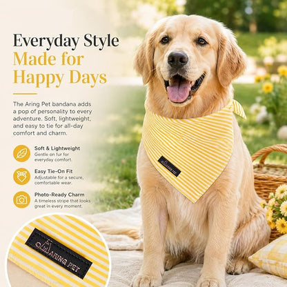 ARING PET Stripe Dog Bandanas, Cute Yellow Pet Bandana Scarf Triangle Bib - Image 2