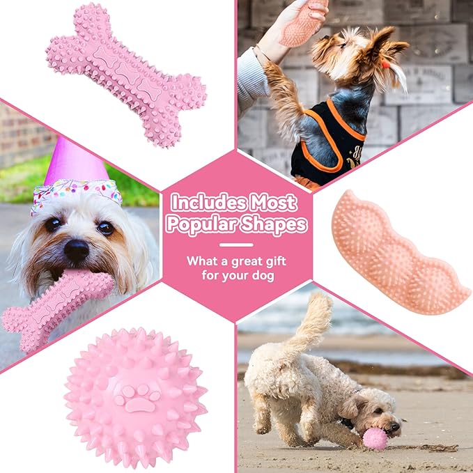 Petcare 6 Pack Puppy Chew Toys for Teething Cute Pink Puppy Toys Small Dog Toys - Image 3
