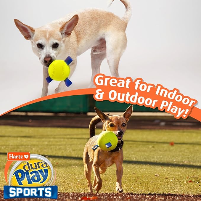 Hartz Dura Play Sports Ball Variety Dog Toy, Bacon Scented Squeaky Latex Yellow - Image 6
