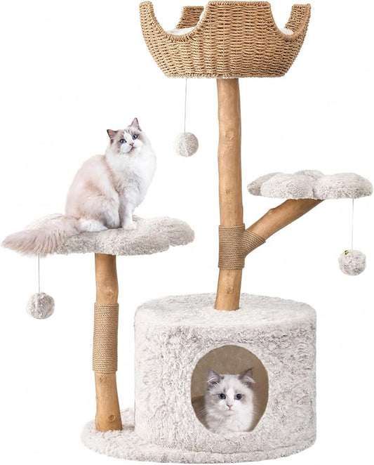 Easyego Modern Cat Tree, 43.3" Aesthetic Wood Cat Tree Tower by Easyego