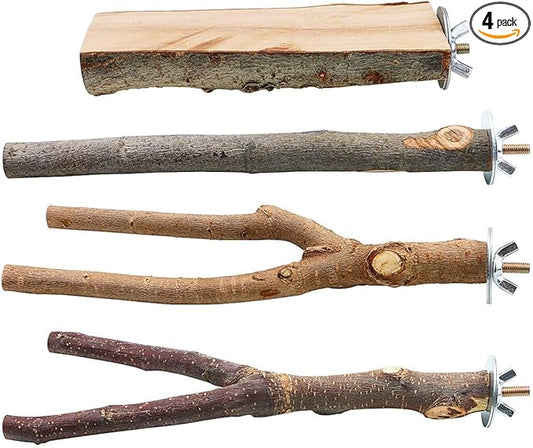 4 Pack Natural Wood Bird Perch Parrot Stand Branches Fork Toys, Pet Bird Cage by Unknown