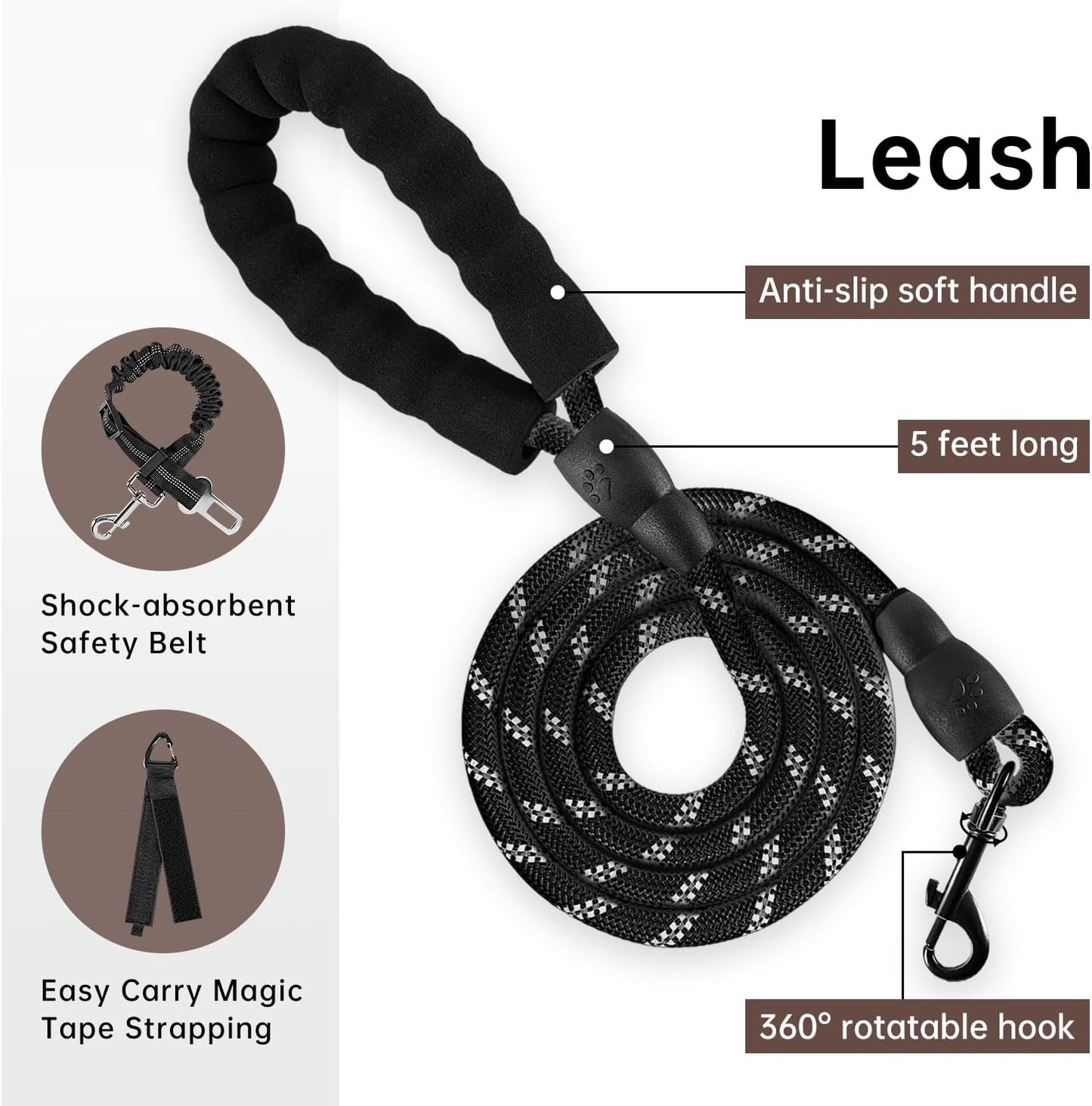 IVY&LANE No Pull Dog Harness with Leash Set, Reflective No Choke Pet Vest,Adjustable Oxford Dog Vest Harness with Easy Control Handle for Large Dogs (Dark Brown,L)