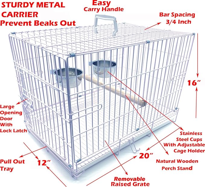 Pet Products Metal Portable Travel Vet Bird Parrot Carrier Cage Prevent Beaks - Image 2