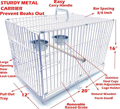 Travel and Vet Bird Parrot Beaks Proof Metal Cage Carrier Easy Foldable Clean - Image 2