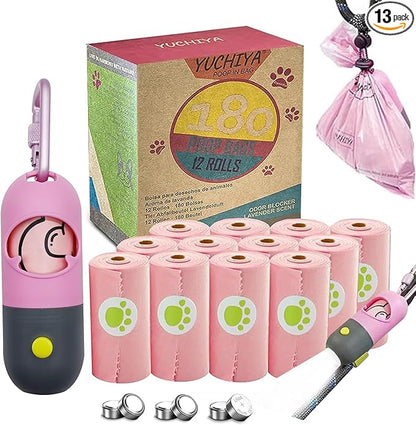 Dog Poop Bags Holder with LED Flashlight|Pet Waste Bags Dispenser by YUCHIYA